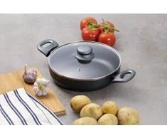 AMBITION Pfanne 26 cm tief Graphite mit Deckel Bratpfanne Antihaftbeschichtung Aluminium Glas Kunststoff Griff Soft Touch anthrazit Induktion Alle Herdarten