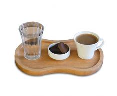 Holz Espresso, Kaffee Serviertablett mit Porzellanbecher, Glas and Porzellanschale