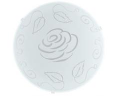 EGLO Deckenlampe Mars 1, 1 flammige Wandleuchte, Deckenleuchte aus Stahl, Farbe: Weiß, Glas: Weiß satiniert Motiv Rose, Fassung: E27