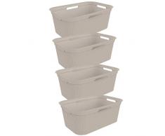 Rotho 4er-Set Wäschekorb 40 l, Beige, 40 Liter (59, 6 x 39, 6 x 23, 2 cm)