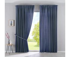 2er Set Vorhänge Verdeckte Schlaufen Cationic »JENA« HxB 250x300 cm Saphir Blau Blickdicht Leinen Optik Gardinen Meliert Gardinenband mit Raffhalter, 2019037-2