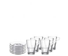Leonardo Latte Macchiatotasse + Untere Senso, Tassen-Set inkl. 6 Gläsern und Unter-Tassen, 350-ml Füllvolumen,12-teilig, 032831