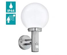 EGLO Außen-Wandlampe Nisia, 1 flammige Außenleuchte inkl. Bewegungsmelder, Sensor-Wandleuchte aus Edelstahl und Glas, Farbe: Silber, weiß, Fassung: E27, IP44