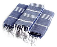 Cacala 178 cm Serie Pure türkischen Bad und Handtuch Set, 2-teilig, Baumwolle, dunkelblau, 95 x 175 x 0.5 cm