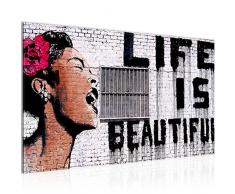 Bild Life is Beautiful Banksy Street Art Wandbild Vlies - Leinwand Bilder XXL Format Wandbilder Wohnzimmer Wohnung Deko Kunstdrucke Grau 1 Teilig - MADE IN GERMANY - Fertig zum Aufhängen 301314a