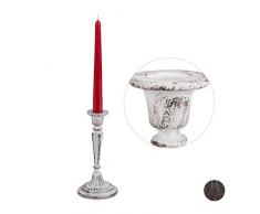 Relaxdays Vintage Kerzenhalter, für Stabkerzen, Shabby Chic, Vintage-Design, stabiles Gusseisen, H x D 19 x 9 cm, weiß