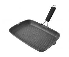 H+H Stone Rechteckige Grillpfanne mit Induktionsboden, Griff aus Silikon, Aluminium, Schwarz, 36x26 cm