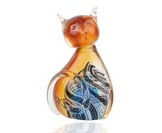 Hophen Murano Art Glas geblasen handgefertigt Katze Tierfigur Skulptur Home Decor Sammlerstück Papierbeschwerer Geschenk Ornament 12 * 10cm/4.7 * 3.9inch bernsteinfarben