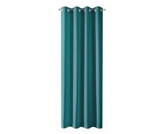 Design91 Glatt Blackout Verdunkelnd Kräuselband Weich Vorhänge Gardinen Modern Schlicht Schlafzimmer Kinderzimmer Wohnzimmer, Petrol, 135x250cm