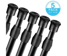 AIZESI Duschstange 5 Stück Klemmstange für Fenster Gardine Länge wählbar,ausdrehbar mit Saugknopf,Kleiderstange oder Raumteiler(Schwarz 40-70 cm)