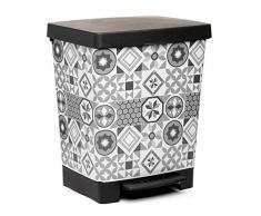 TATAY Cubik Hydraulic Mülleimer für die Küche, mit Pedalöffnung, Fassungsvermögen 23 l, aus Polypropylen, Grau und Weiß, 35,5 x 30 x 39 cm