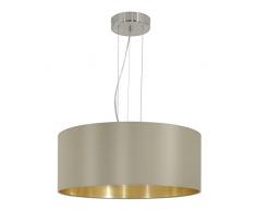 EGLO Pendellampe Maserlo, 3 flammige Textil Pendelleuchte, Hängeleuchte aus Stahl und Stoff, Farbe: Nickel matt, taupe, gold, Fassung: E27, Ø: 53 cm
