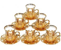 copperbull 2018 Türkische Teegläser mit Untertassen Halterungen & Löffel, 24 Stück Decorated Gold
