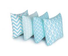 Penguin Home 4er pack koordiniert Dekorative quadratische Kissenbezüge Luxus und stilvolle Taschen für das Wohnzimmer-Sofa, Schlafzimmer mit unsichtbarem Reißverschluss 45 x 45 cm - Blau