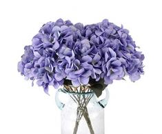 Louiesya Künstliche Blumen Hortensien mit 5 großen Köpfen Kunstblumen Strauß Blumenstrauß für Zuhause Hochzeit Party Dekoration DIY violett