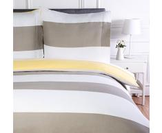 AmazonBasics - Bettwäsche-Set, Mikrofaser, 140 x 200 cm, Wendbar, Grau, gestreift