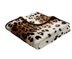 Biederlack Wohn- und Kuscheldecke, 85 % Polyacryl (Dralon), Veloursband-Einfassung, 150 x 200 cm, Braun/Weiß, De Luxe Leopard, 137069