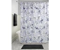 iDesign Chalk Floral Duschvorhang | schnell trocknender Duschvorhang 180x180 | mit floralem Duschvorhang Motiv | Polyester hellblau