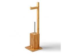 MSV 140632 WC Garnitur aus Bambus Toilettenpapierhalter aus Holz mit separatem Kunststoffbehälter