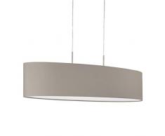 EGLO Pendellampe Pasteri, 2 flammige Textil Pendelleuchte, Hängeleuchte oval aus Stahl und Stoff, Farbe: Nickel matt, taupe, Fassung: E27, L: 100 cm