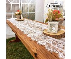 SoarDream Pailletten-Tischdecke Champagner Rouge Tischläufer Tischdecke für Hochzeit, Weiß, Spitzenstoff, 5 teile