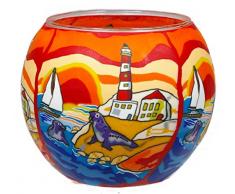 Himmlische Düfte Geschenkartikel CC201 Tischdekoration, Seaside Windlicht Glas 11 x 11 x 9 cm, bunt