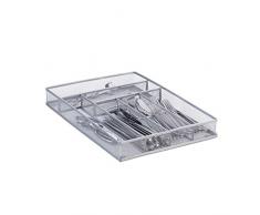 Relaxdays Besteckkasten groß Metallgeflecht, Besteckeinsatz offen, Größe L, HBT: 5,1x28,6x40,6 cm, robust, silber