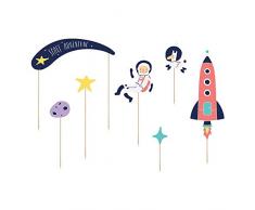 PartyDeco Conf. 7 Topper Tortenplatte Space Adventure auf Picks fÃ¼r Feste Tema Spazio