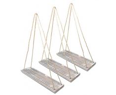 MtnGift Farmhouse Boho Rustikales Seil Hängeregal – schwimmende Holz Dekorative Wand Schaukel Regale (3er Set)