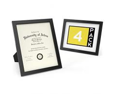 ARTEZA Dokumentenrahmen und Zertifikatsrahmen, 8.5 x 11 Zoll (21.6 x 27.9cm), 4er-Pack Bilderrahmen, Rahmen mit Holzoptik, Vorderseite aus reinem Glas, Fotorahmen für Wand und zum Aufstellen