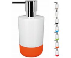 Spirella Seifenspender Moji Flüssigseifen-Spender mit Silikon gegen verrutschen, Fassungsvermögen 7,5 x 7,5 x 16,5 cm - Weiß/Orange