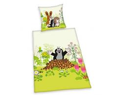 Herding DER KLEINE MAULWURF Bettwäsche-Set, Kopfkissenbezug 80x80cm, Bettbezug 135x200cm, 100% Baumwolle, Flanell, mit praktischer Knopfleiste