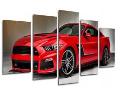 Wandbild - Rotes Mustang-Auto, 165 x 62 cm, Holzdruck - XXL Format - Kunstdruck, ref.26331