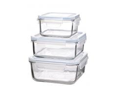 GLASSLOCK (GL-641, 1x 490ml, 1x 900ml, 1x 1200ml Quadratisch Vorratsdosen aus temperiertem Glas - Mikrowellen Typ