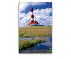 Premium Textil-Leinwand 50 x 75 cm Hoch-Format Leuchtturm Westerhever | Wandbild, HD-Bild auf Keilrahmen, Fertigbild auf hochwertigem Vlies, Leinwanddruck von Lothar Reupert