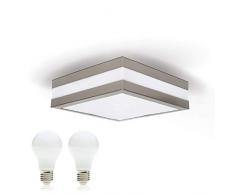 JVS LED Deckenleuchte Badlampe Außenleuchte PROVANCE E27 230V IP44 inkl.2x LED 13W Warmweiss LED Lampe Wandleuchte Aussenbeleuchtung Wohnzimmerlampe für Badezimmer Küche Flur Badleuchte Eckig