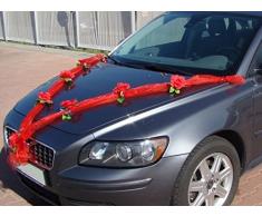 Organza M Auto Schmuck Braut Paar Rose Deko Dekoration Hochzeit Car Auto Wedding Deko (Rot/Rot)