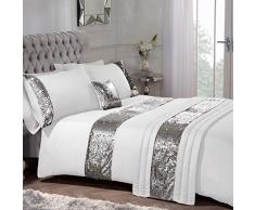 Sienna Pailletten Bett in Einer Tasche, Silber-Super King Size, 100% Polyester, weiche Mikrofaser, Weiß/Grau