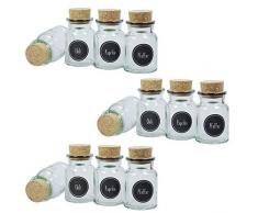 Viva Haushaltswaren - 12 x Gewürzglas 150 ml mit Korkverschluss, runde Glasdosen ideal als Gewürzdosen, Kräuterdosen, Salzdosen etc. verwendbar (inkl. 24 schwarz/weiße Gewürzetiketten)