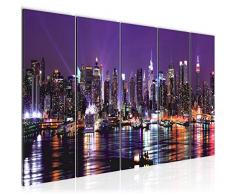 Bilder New York City Wandbild 200 x 80 cm Vlies - Leinwand Bild XXL Format Wandbilder Wohnzimmer Wohnung Deko Kunstdrucke Violett 5 Teilig - MADE IN GERMANY - Fertig zum Aufhängen 601955b