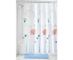 iDesign Floral Meadow Duschvorhang | Design Duschvorhang mit stabiler Aufhängung | zeitlos schöner Badewannenvorhang mit Wiesen-Motiv | Polyester blau/koralle