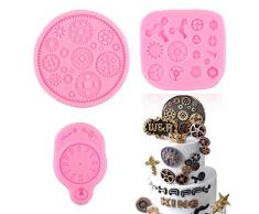 Mujiang 3-teilige Silikonform Steampunk-Geart, Uhren-Rad-Getriebe, weiche Süßigkeiten-Form, Schokolade, Süßigkeiten, Kuchendekoration