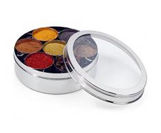 Zinel Gewürzbehälter/Masala Dabba mit 7 Schalen und transparentem Deckel, Edelstahl, 22 cm