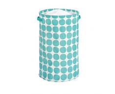 iDesign Stoffbox, runde faltbare Aufbewahrungsbox aus Baumwoll-Polyester-Mischung mit 2 Griffen, gepunktete Ordnungsbox für Schrank, Schlafzimmer und Kinderzimmer, türkis