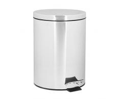 Relaxdays Treteimer 5 Liter, runder Mülleimer mit Pedal und Inneneimer, Edelstahl, HxBxT: 27 x 20,5 x 23,5 cm, silber