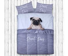 Sleep Down Daytime Mops Animal Print 3D Design Bettbezug-Set mit Kissenbezügen, Baumwolle Polyester, Mehrfarbig, Einzelbett
