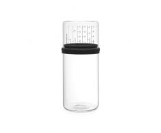Brabantia Vorratsdose mit Messbecher, 1 L, Glas, Grau, 10.4 x 10.4 x 23 cm