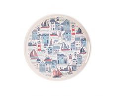 Cambridge CM06356 Rundes Tablett mit Griffen aus umweltfreundlichem Bambus, Plymouth-Motiv, (30 cm)