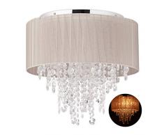 Relaxdays Deckenlampe Kristall, Lampenschirm aus Organza, G9-Fassung, 5-flammige Deckenleuchte, 39 x 39,5cm, grau/silber