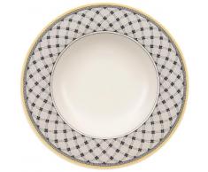 Villeroy & Boch Audun Promenade Suppenteller, 24 cm, Premium Porzellan, Weiß/Grau/Gelb